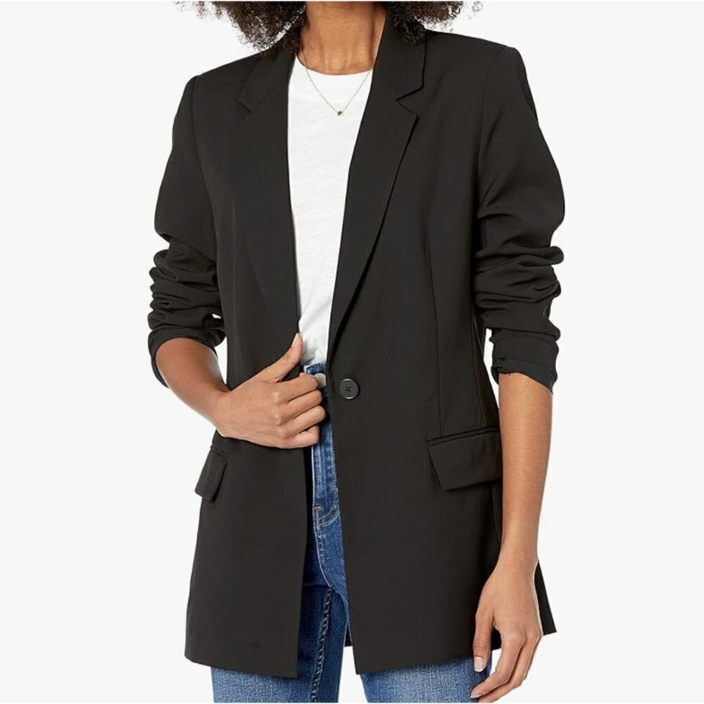 The Drop Blazer Womens XS Blake Long Black Single Button Notched Collar NWT